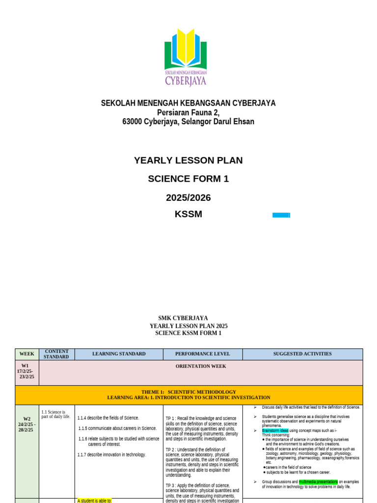 Ylp Science Form 1 2025 | PDF | Cell (Biology) | Density