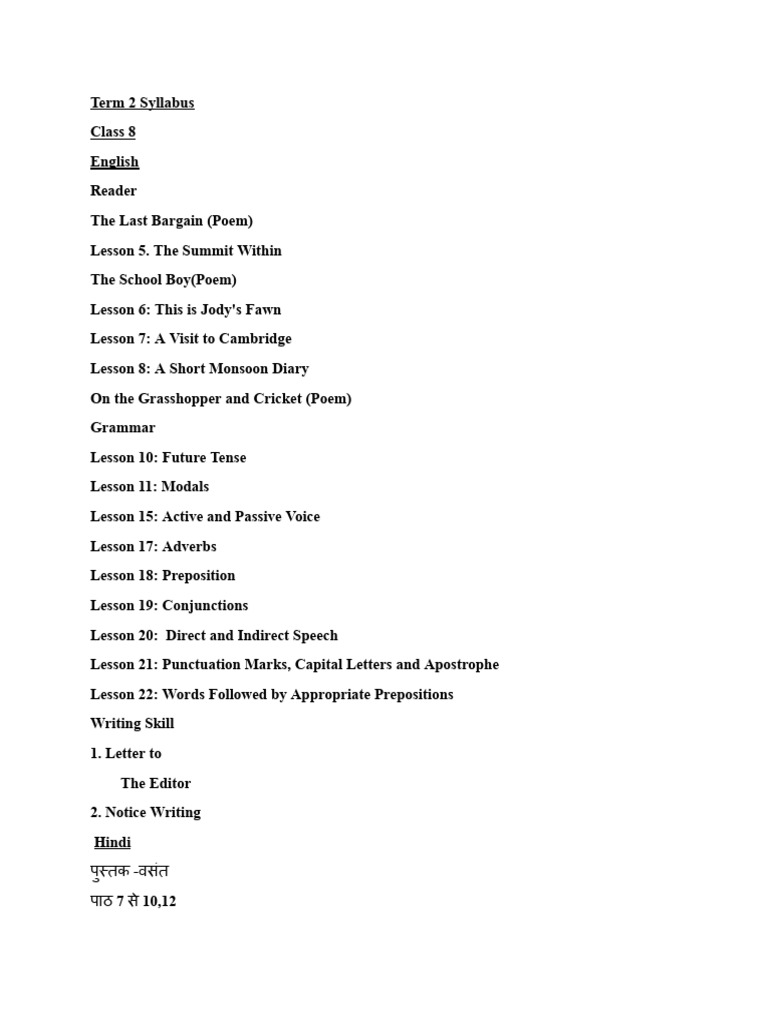 Class 8 Term 2 Syllabus_1747752367895351297SD_PDF | PDF