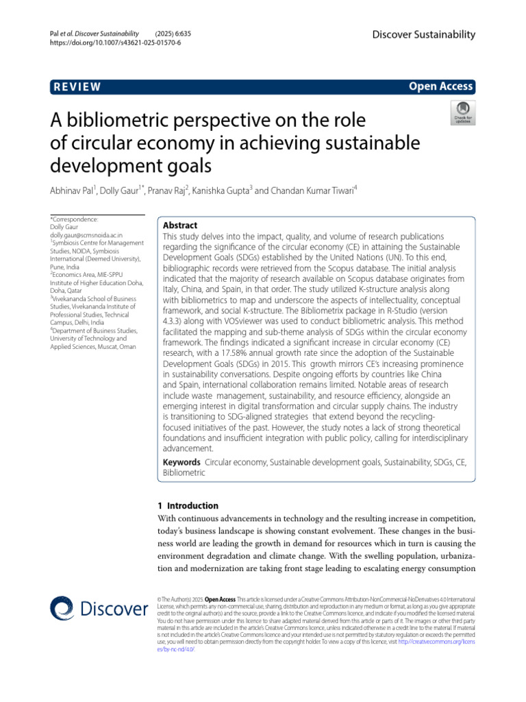 A Bibliometric Perspective On The Role of Circular Economy in Achieving ...