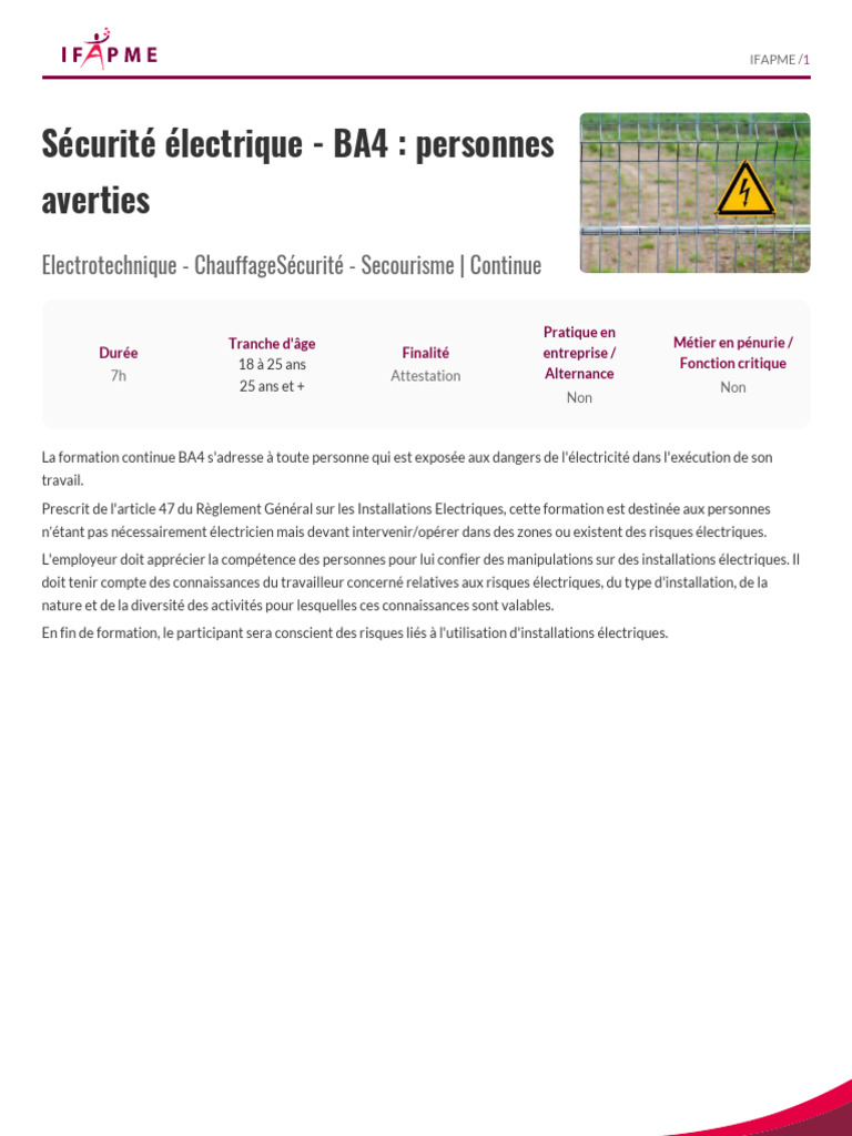 Formation Securite-electrique-ba4-Personnes-Averties Libramont 05-03 ...