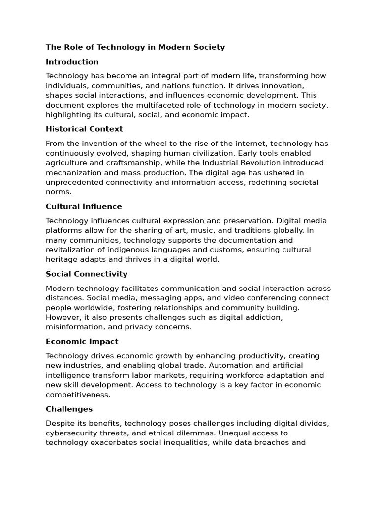 The Role of Technology in Modern Society | PDF | Innovation