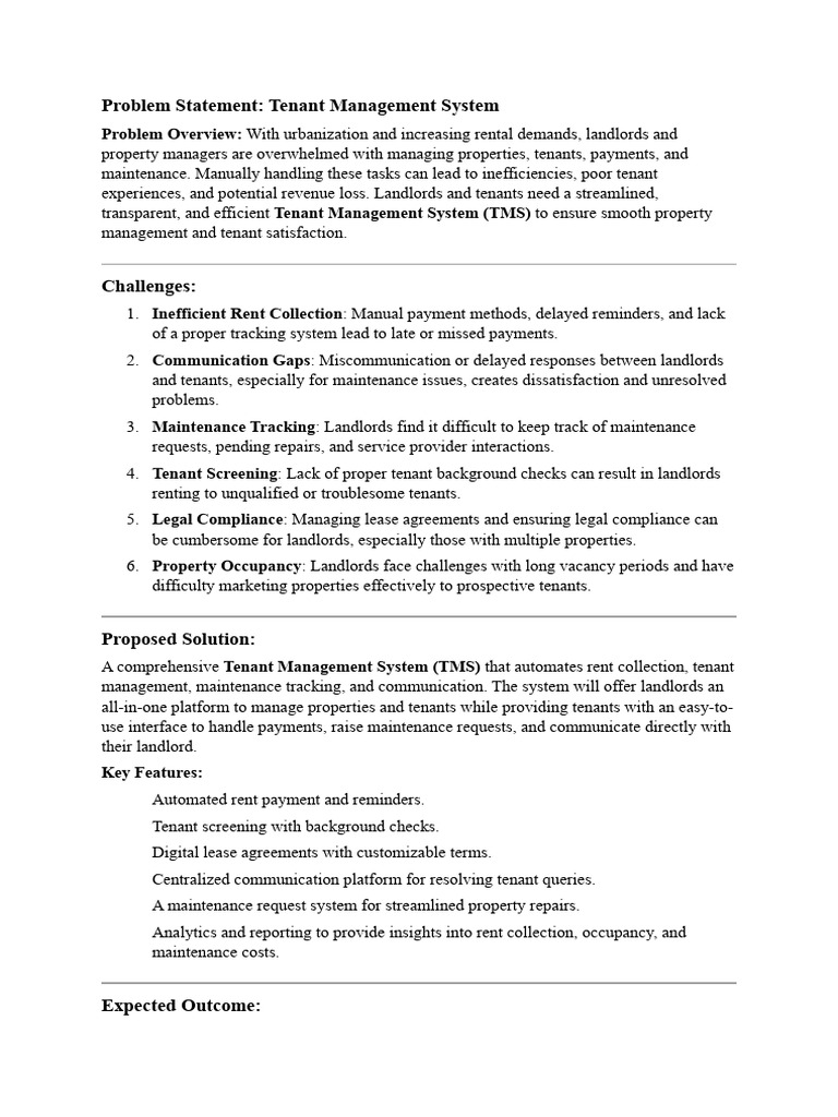 PS Tenent Management System | PDF | Landlord | Lease