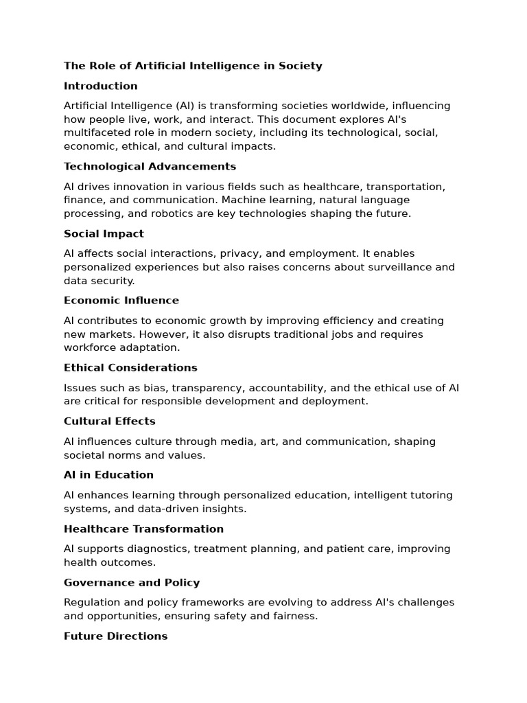The Role of Artificial Intelligence in Society | PDF | Artificial ...