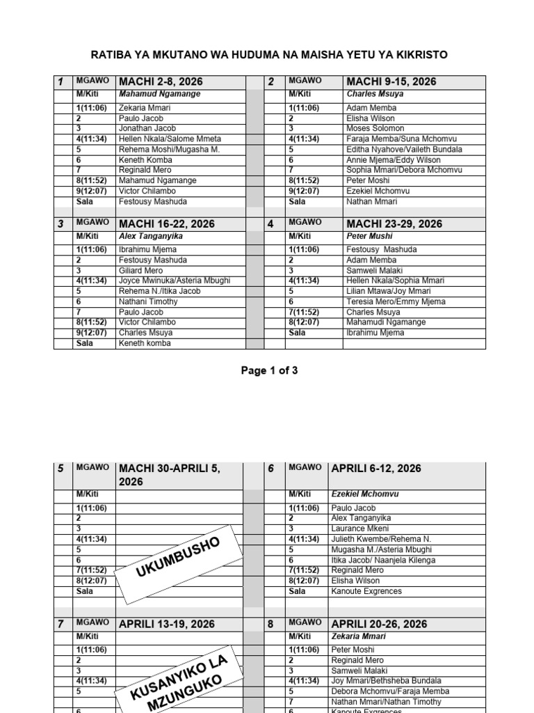 Ratiba March 2026 Hadi Mei 2026 | PDF