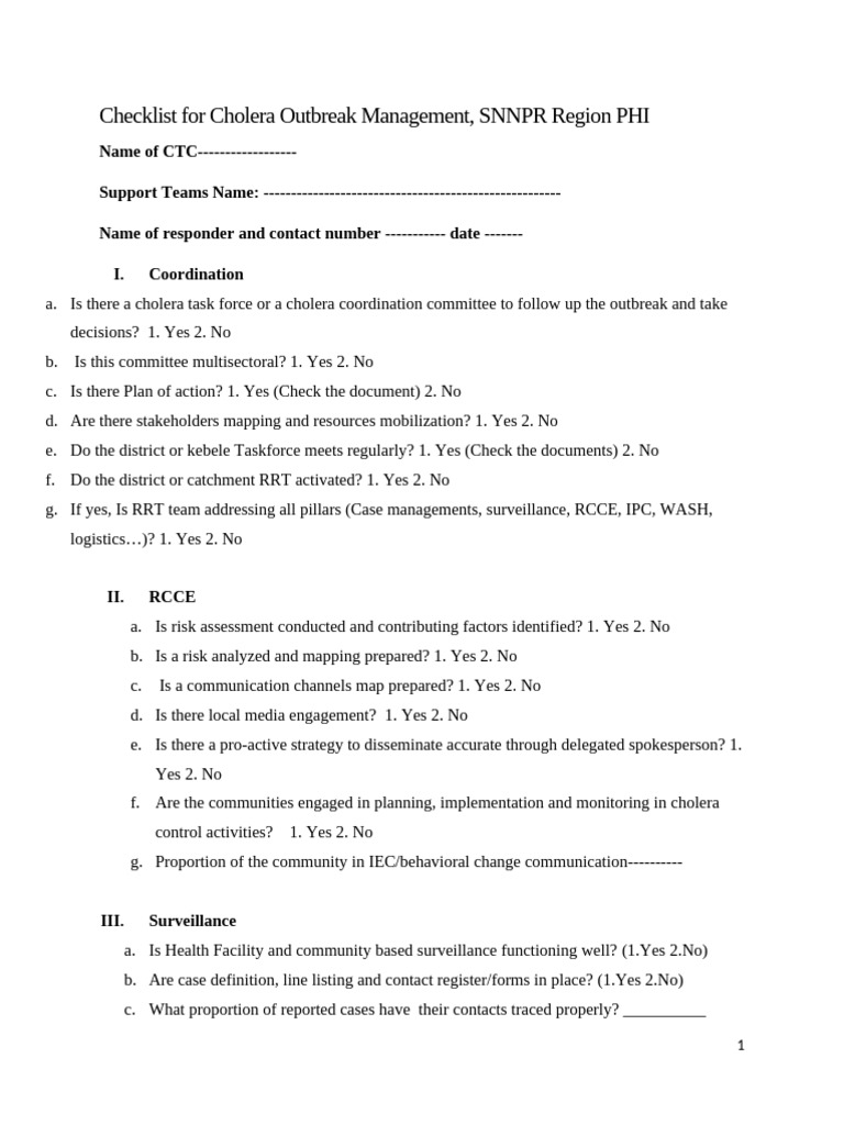 SNNPR region cholera outbreak checklist Aug 7, 2023 | PDF | Cholera ...