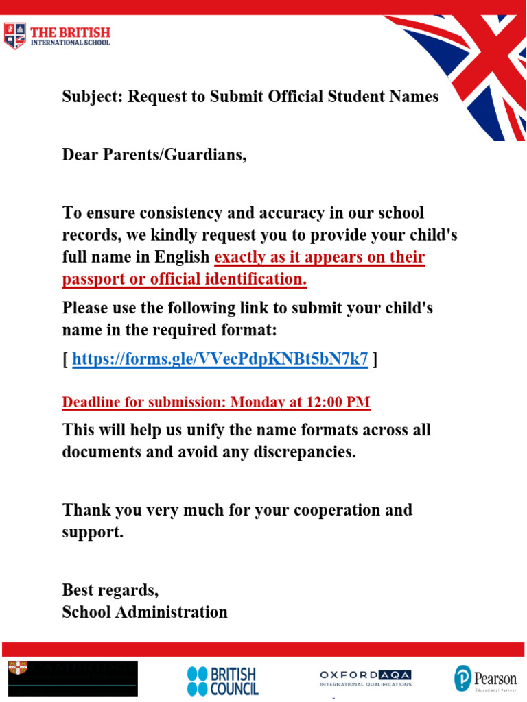 Request To Submit Official Student Names | PDF