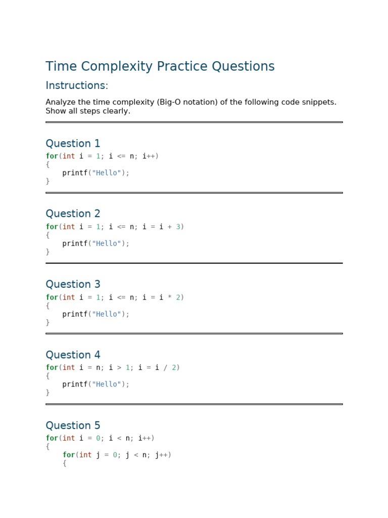 Time Complexity Practice Questions | PDF