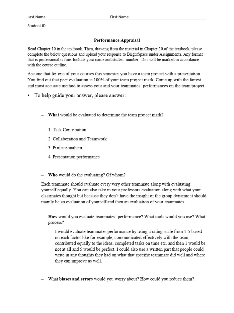 Assignment 7 - Performance Appraisal Activity - 14 | PDF | Cognition ...