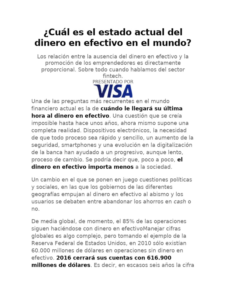 Cuál Es El Estado Actual Del Dinero en Efectivo en El Mundo | PDF ...