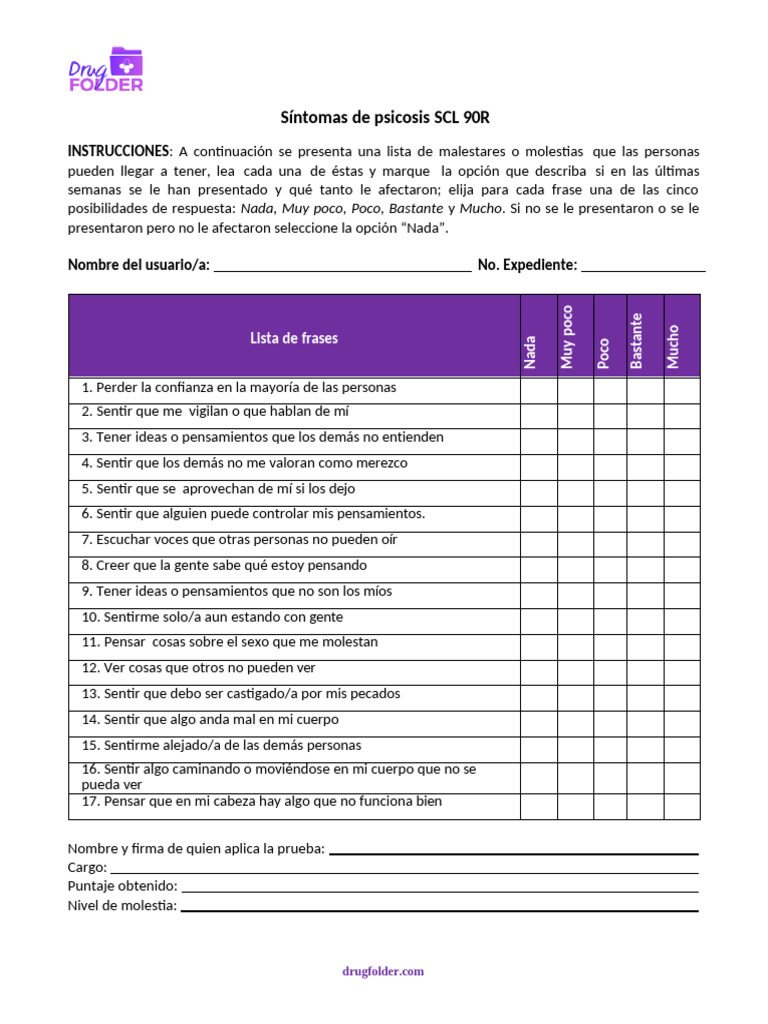 Inventario Psicosis | PDF | Psicosis | Mente