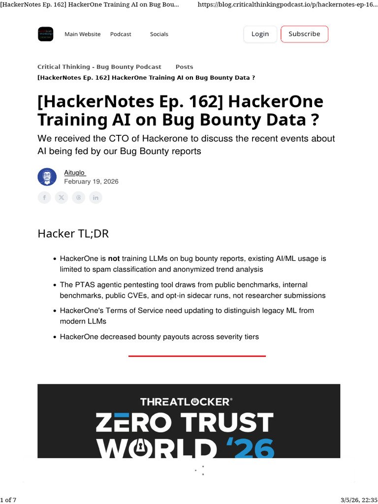 (HackerNotes Ep. 162) HackerOne Training AI On Bug Bounty Data | PDF ...