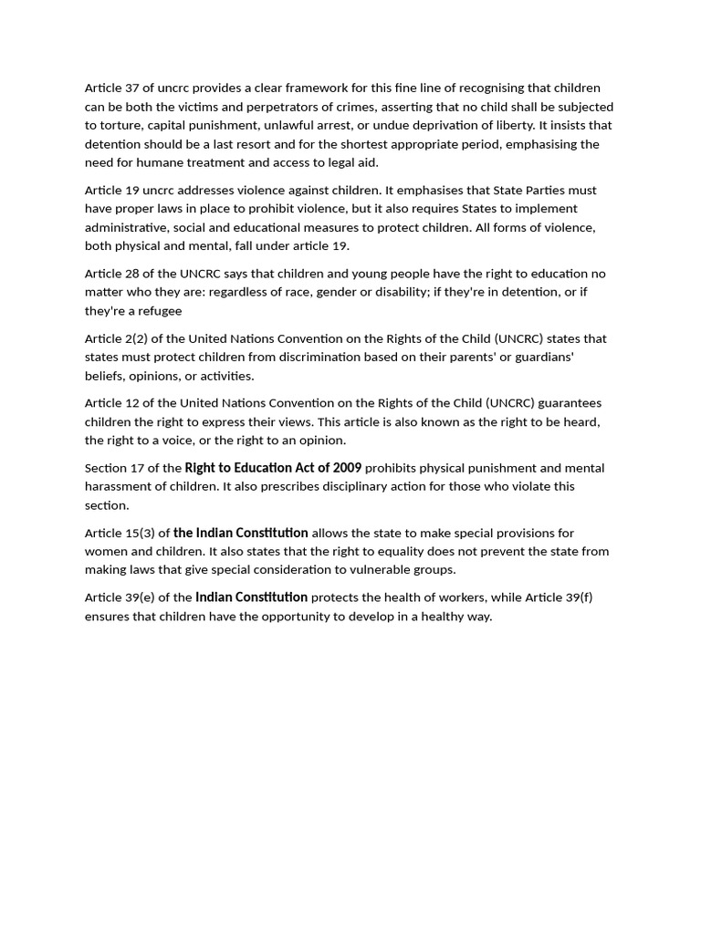 Article 37 of Uncrc Provides A Clear Framework For This Fine Line of ...