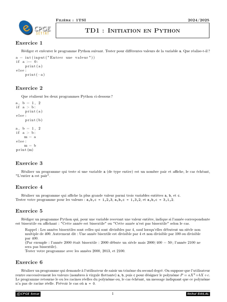 4 - TD Structures Conditionnelles | PDF