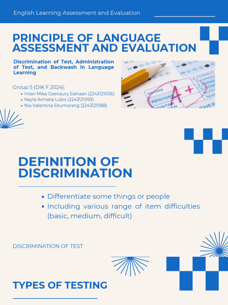 Principle of Language Assessment and Evaluation Group 5 DIK F 2024 ...
