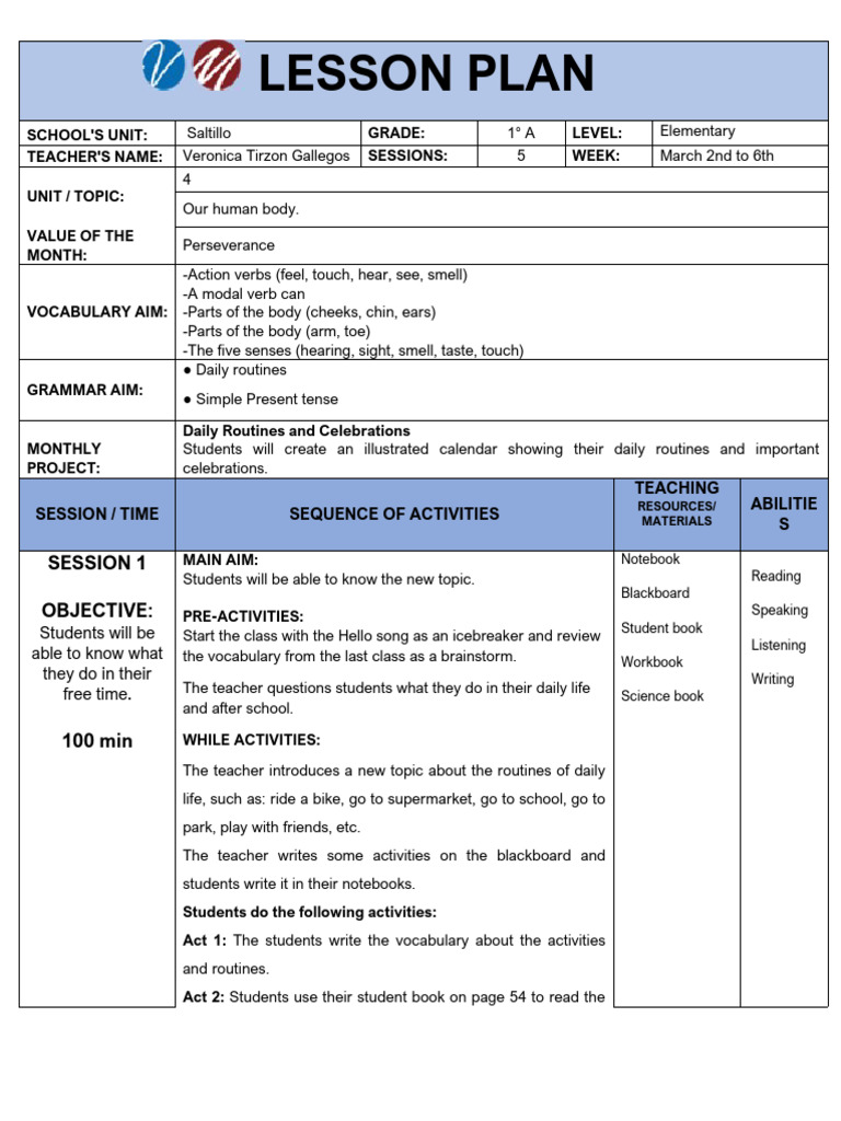Lesson Plan 4th Week March Elementary | PDF | Vocabulary | Lesson Plan