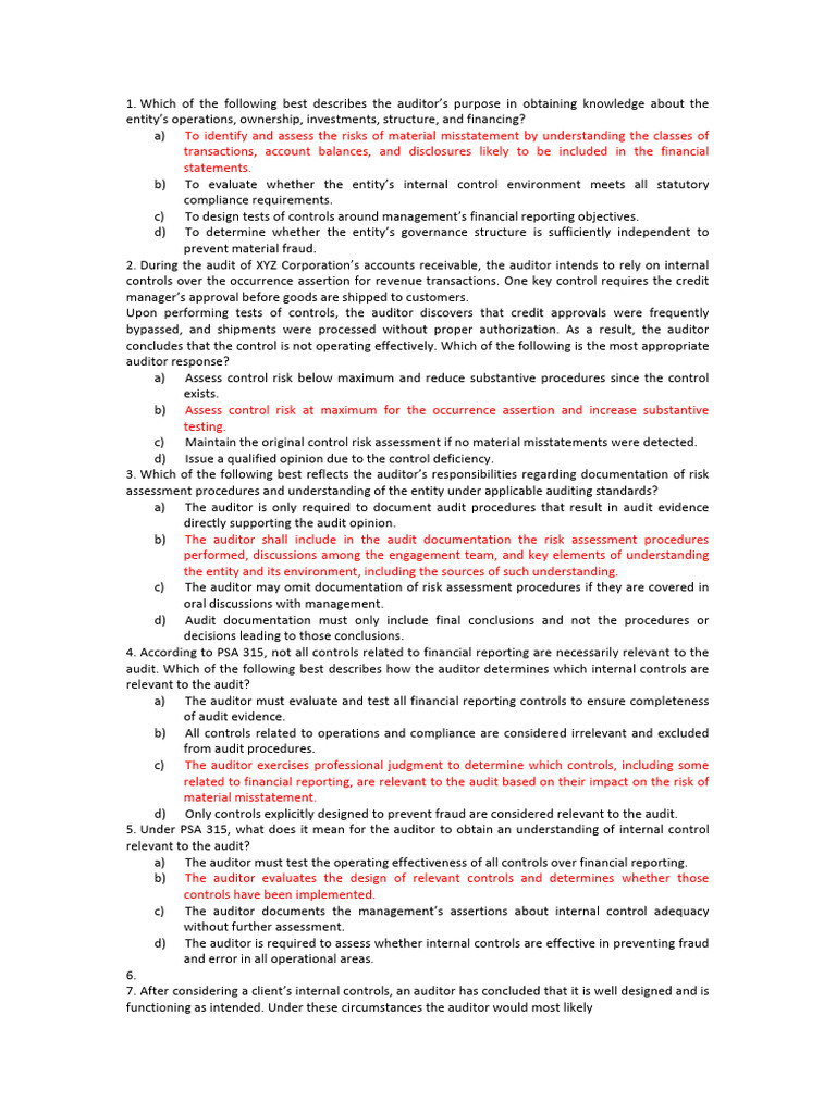 Understanding The Entity - Answer Key | PDF | Internal Control | Audit
