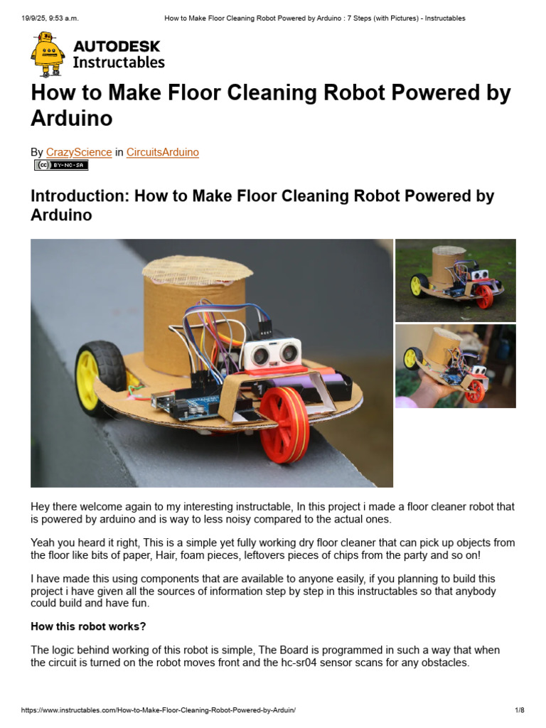 How To Make Floor Cleaning Robot Powered by Arduino - 7 Steps (With ...