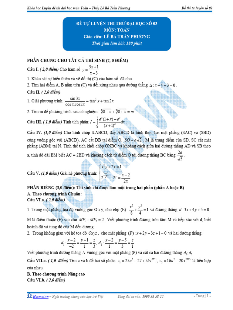 Toan-De Tu Luyen Thi DH So 03 Hocmai - VN | PDF