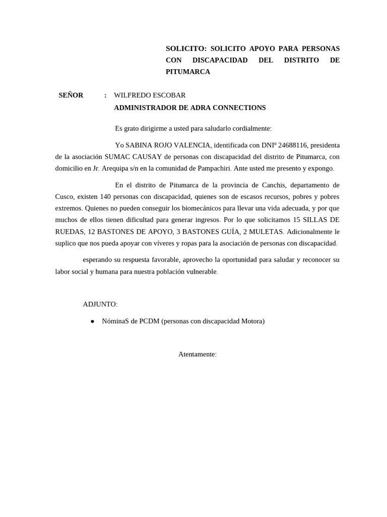 Solicito Apoyo para PCD Adra | PDF