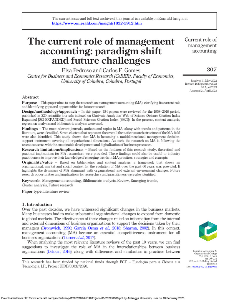 Jurnal Thecurrentrole of Management Accounting: Paradigm Shift ...
