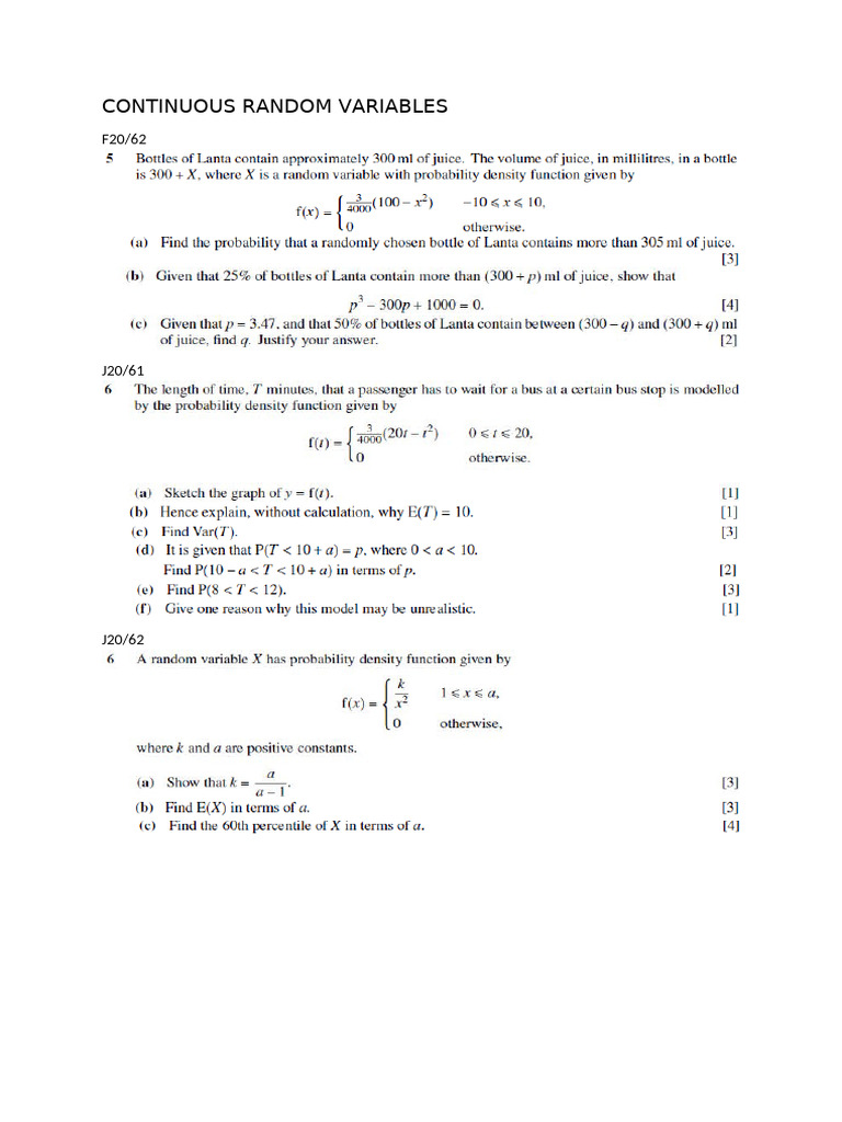Continuous Random Variables | PDF