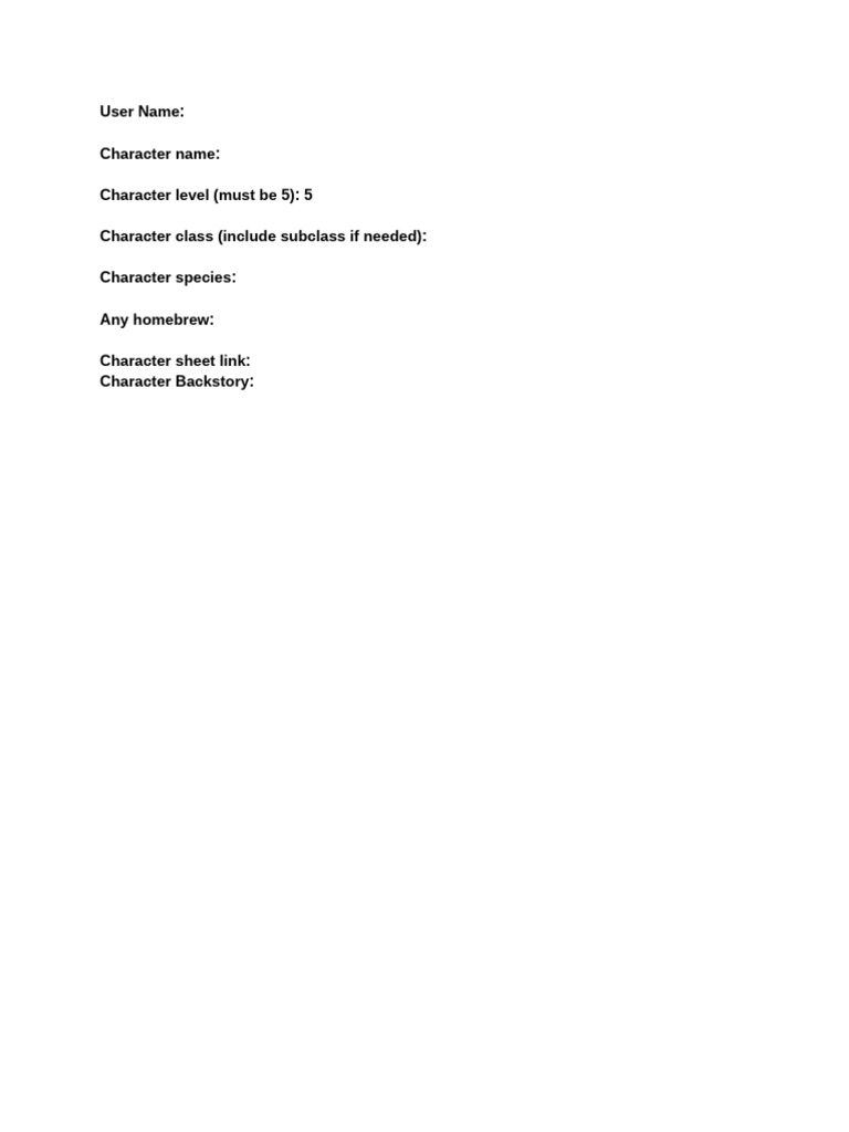 Character Submission Applicatio | PDF