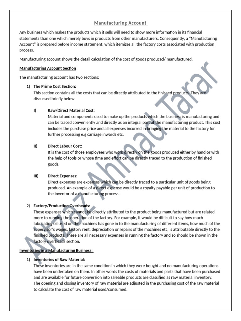 Manufacturing Account 6 | PDF | Expense | Inventory