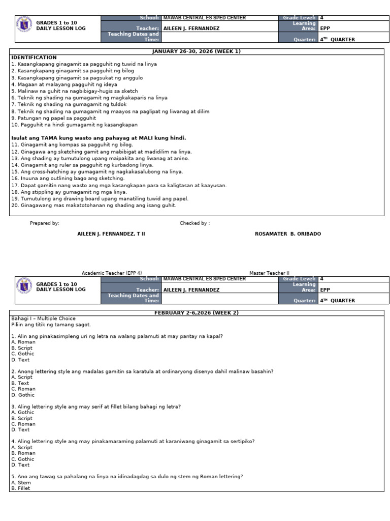 SUMMATIVE Assessment Epp 4 | PDF