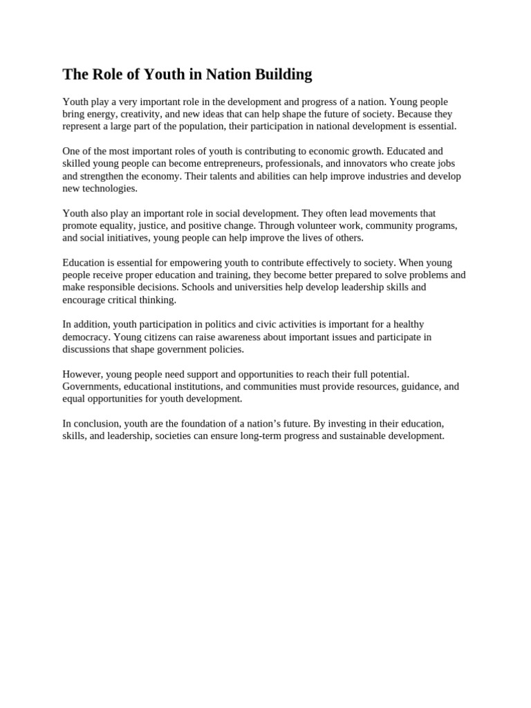 The Role of Youth in Nation Building | PDF