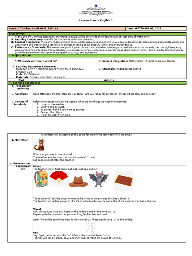 Lesson Plan in Reading | PDF | Linguistics | Learning
