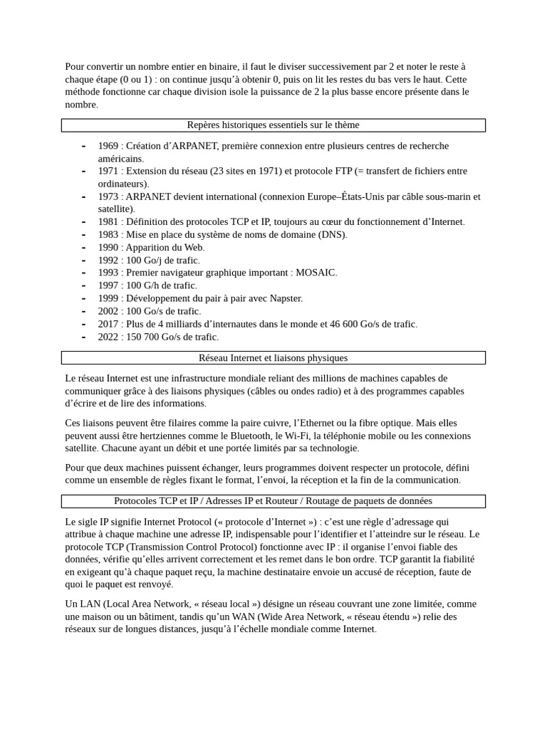 Fiche de Révision QCM de Techno | PDF | l'Internet | Réseau informatique
