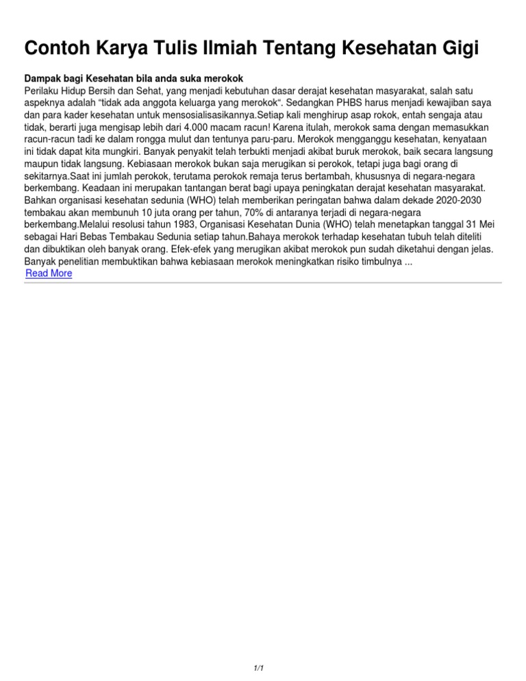 Contoh Karya Tulis Ilmiah Tentang Kesehatan Gigi