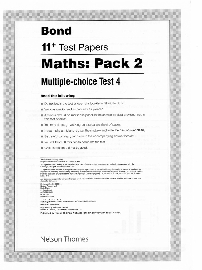 Bond Maths Pack 2 MC Test 4 | PDF | Rectangle | Euclidean Geometry