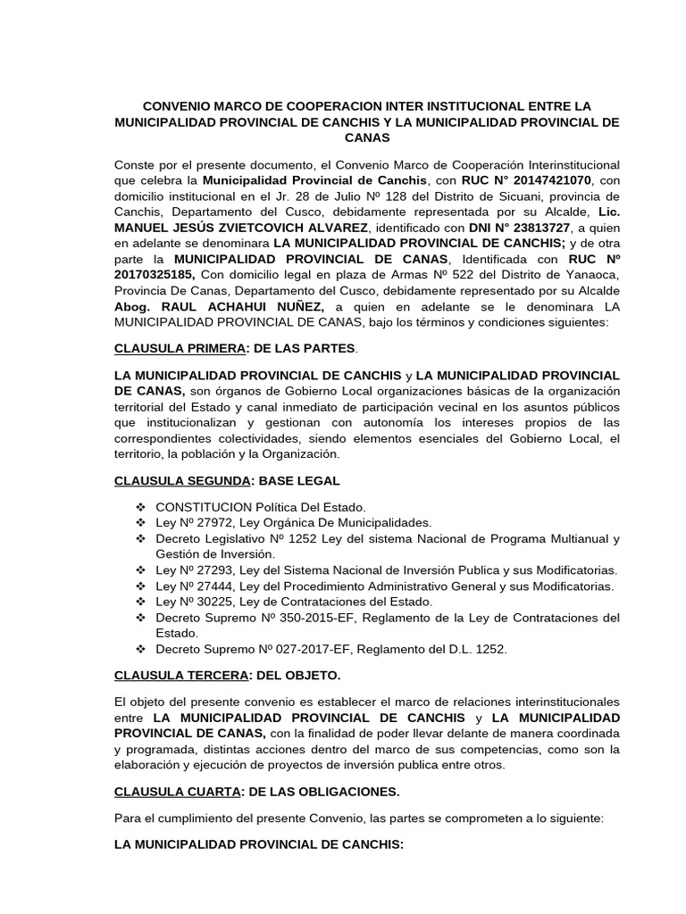 Convenio Interinstitucional Entre La Mpc y Canas | PDF | Gobierno local ...