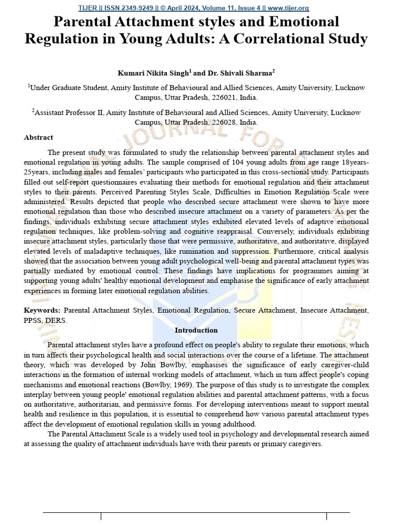 Parental Attachment Styles and Emotional Regulation in Young Adults: A ...