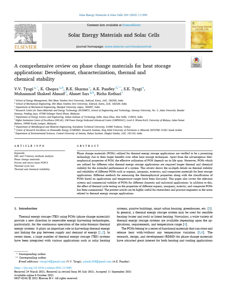 A Comprehensive Review on Phase Change Materials for Heat Storage | PDF ...