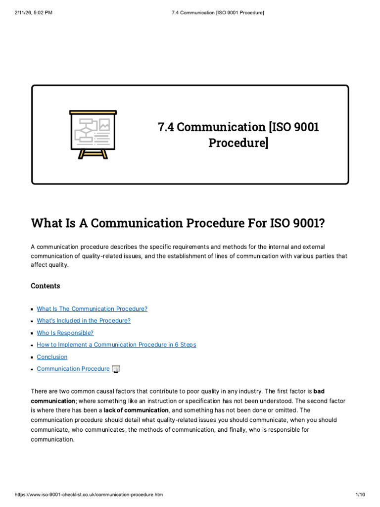 7.4 Communication (ISO 9001 Procedure) | PDF | Quality Management ...