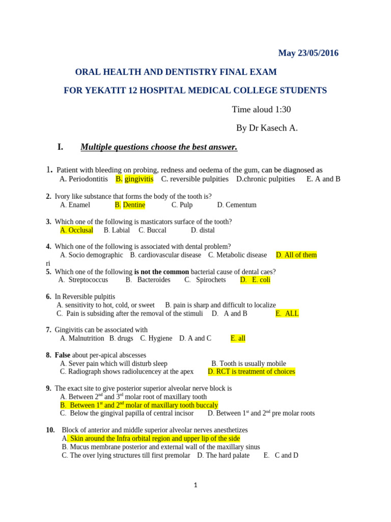 Oral Health and Dentistry Final Exam | PDF | Dental Anatomy | Human Tooth