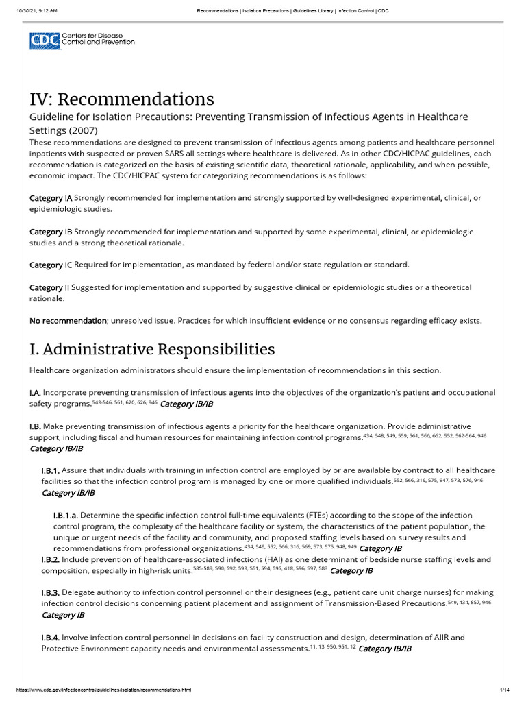 Recommendations - Isolation Precautions - Guidelines Library ...
