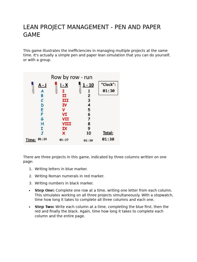 Lean Project Management Game | PDF