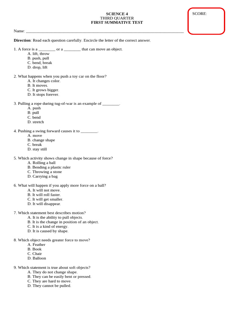3rd Quarter Sci - 1st Summative Test | PDF | Magnet | Force