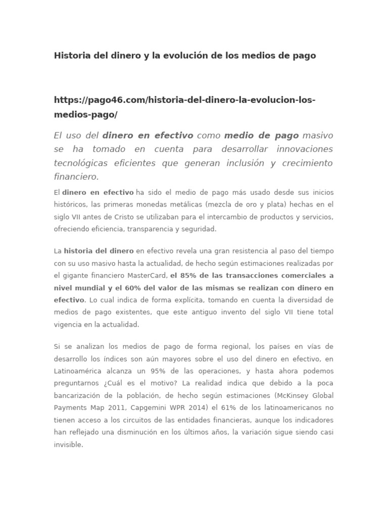 Historia Del Dinero y La Evolución de Los Medios de Pago | PDF ...
