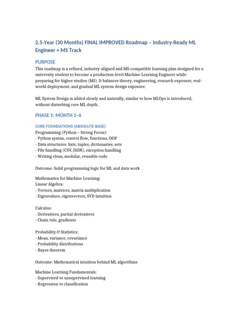 Full Stack ML Engineer 2.5 Years Roadmap | PDF | Machine Learning ...