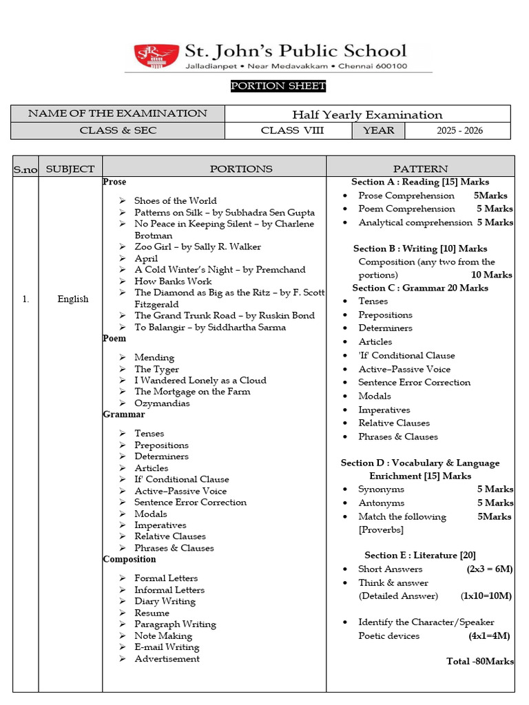 Half Yearly Examination: Name of The Examination Class & Sec Class Viii ...