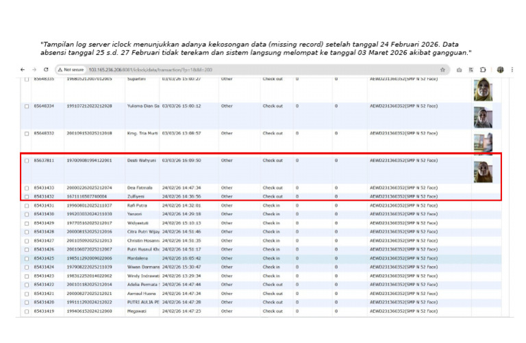 Tampilan Log Server Iclock Menunjukkan Adanya Kekosongan Data | PDF