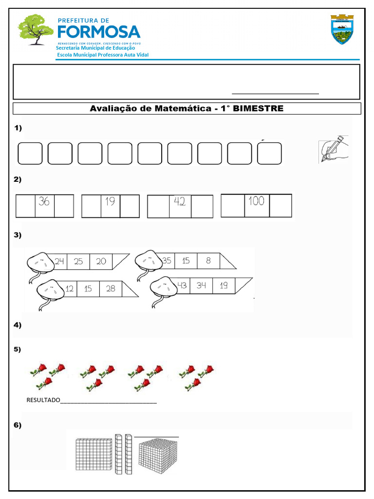 Avaliação de Matemática - 3 Ano A 1° Bimestre | PDF