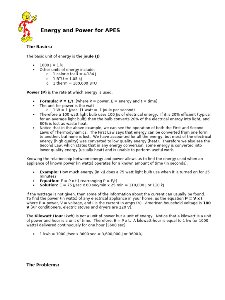 Energy Math For Apes Key | PDF | Watt | Power (Physics)