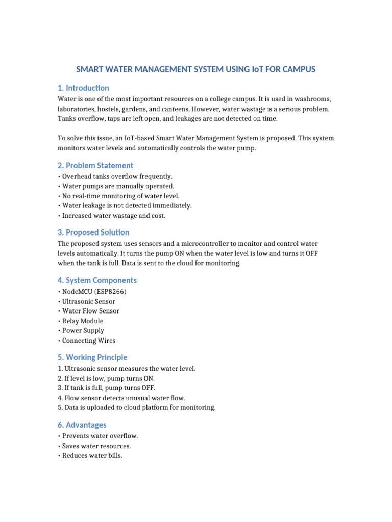 Smart Water Management IoT Report | PDF