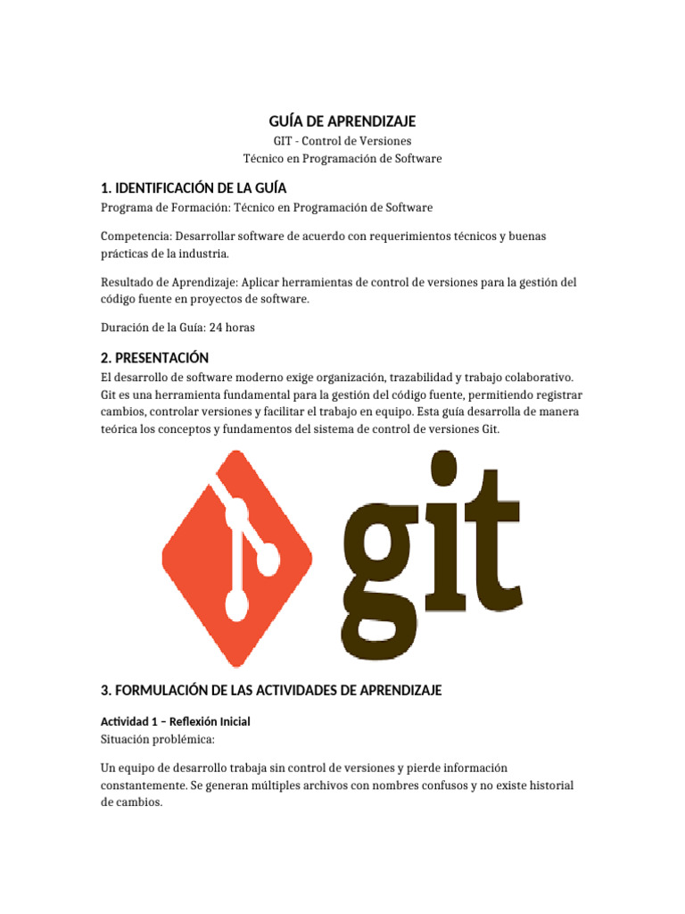 Guia Aprendizaje GIT Teorica Tecnico Programacion | PDF | Control de ...