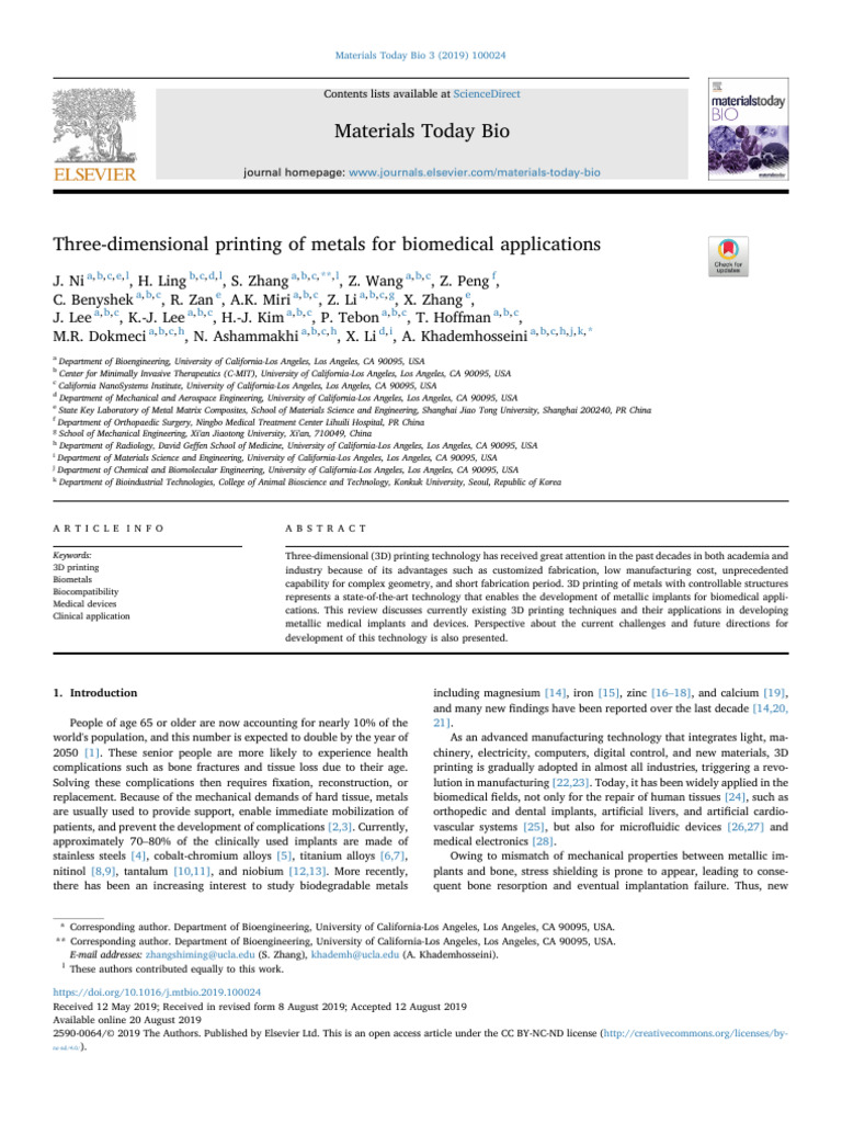 Three-dimensional Printing of Metals for Biomedical Applications | PDF ...